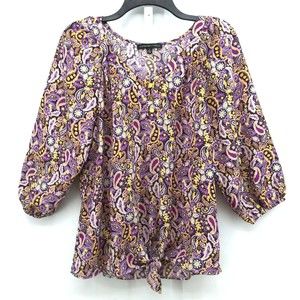 Adrienne Vittadini Shirt Women's Size S 3/4 Sleeve V-Neck Blouse